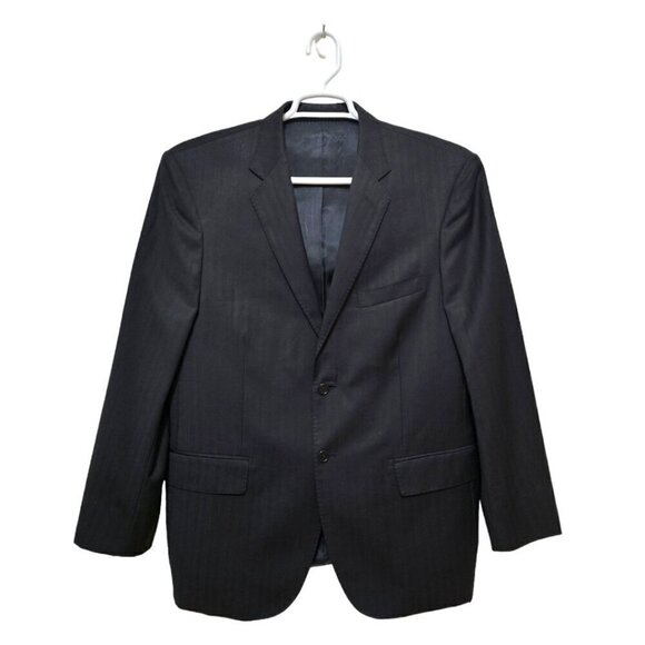 Ermenegildo Zenga Vintage Wool Silk Black Striped Single Breasted Blazer Sz 42SH - Picture 1 of 12